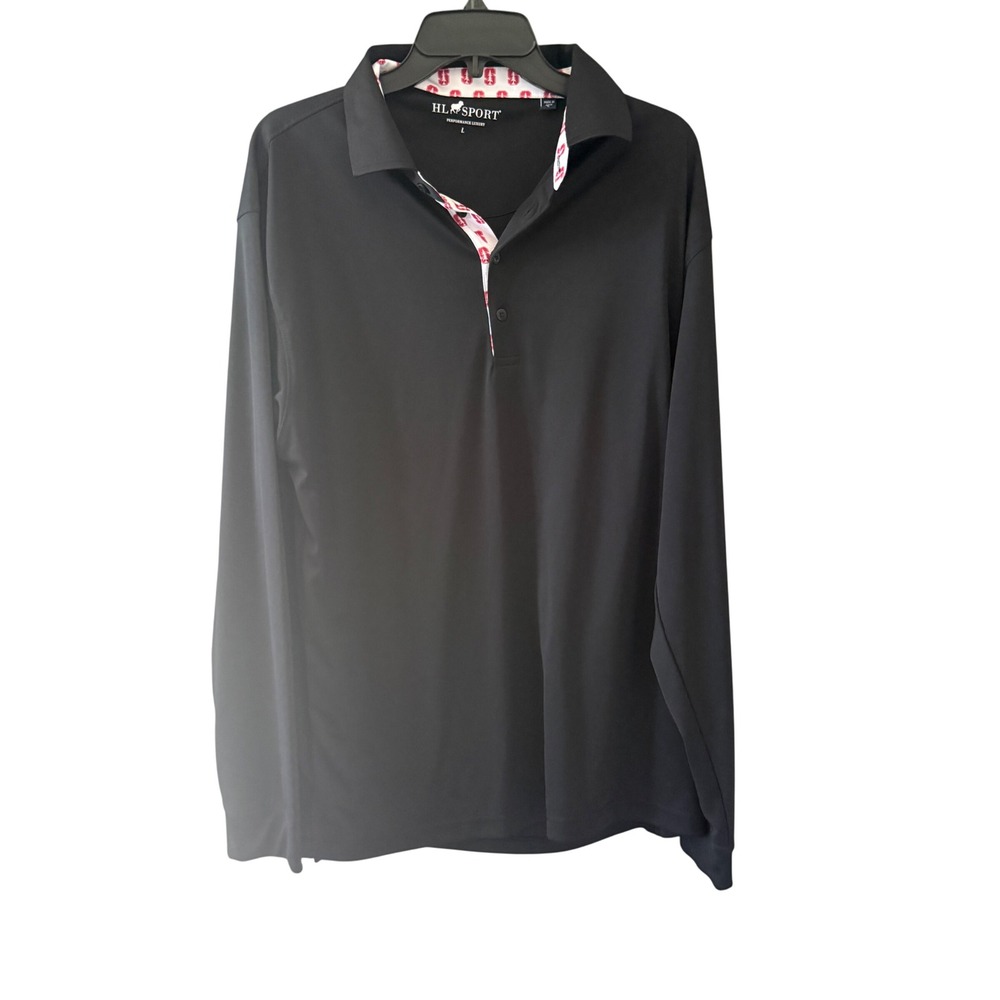 HL Sport Stanford Cardinal Long Sleeve Polo Shirt Mens Large Black Performance L